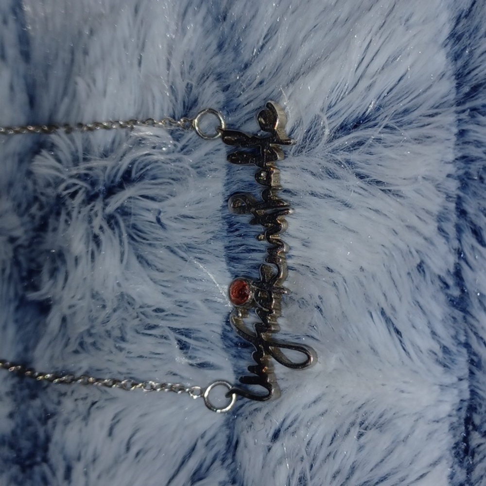 Cursive written "Unfuckwithable” Garnet Silver .925 necklace